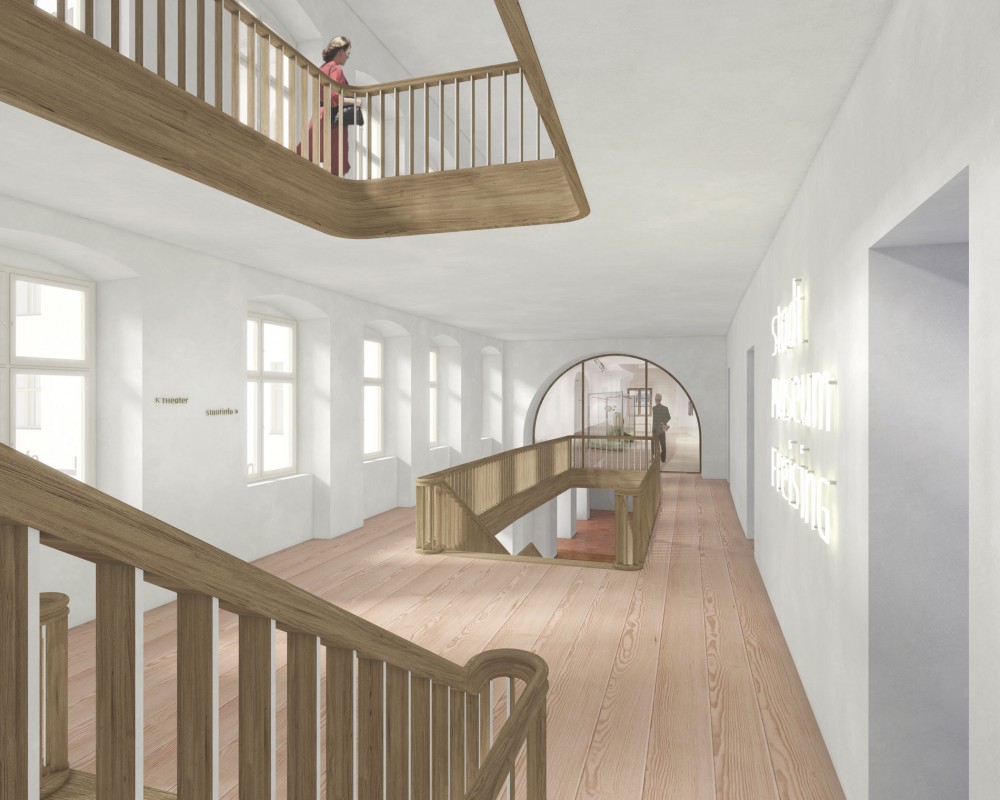 Referenz Asamgebäude Freising 3D Modellierung Ansicht Treppenraum Architekturbüro München