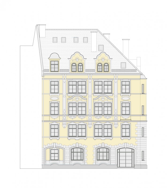 Referenz Mehrfamilienhaus München Astallerstr Zeichnung Straßenfassade